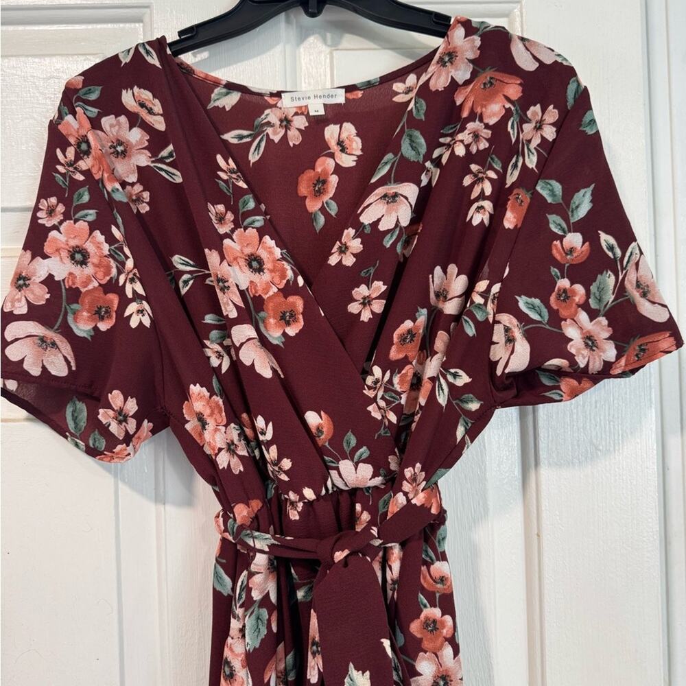 Stevie Hender Burgundy Floral High/Low Maxi Dress | Size M - Picture 11 of 12